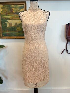 GUESS Lace Mock Neck Midi Dress NWT Pearl Oyster Boho Romantic